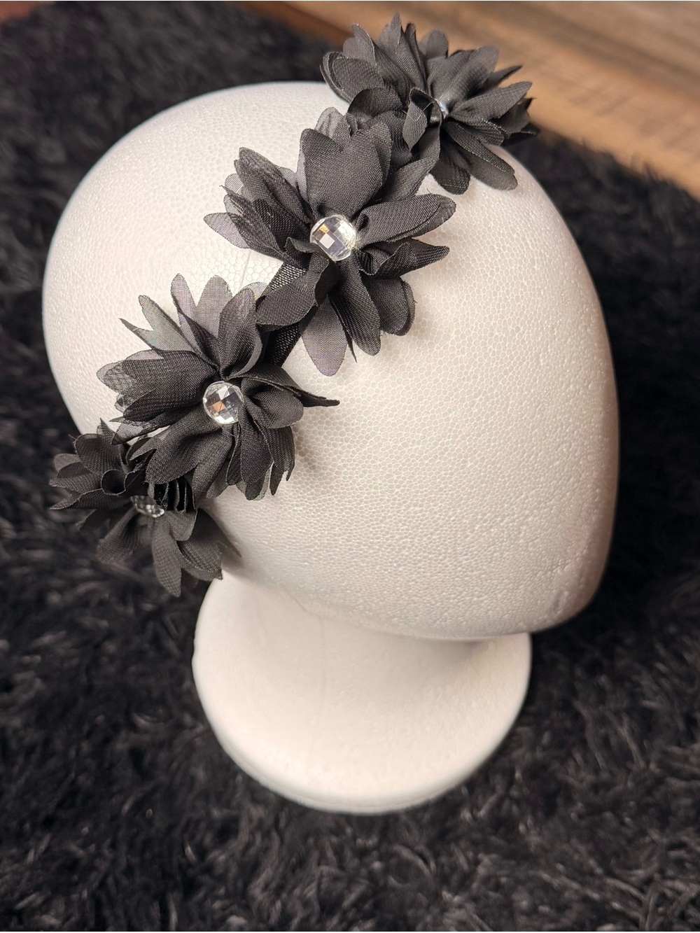Black Floral Headband Rhinestone Flower Crown Gothic Y2K Coquette Hair Festival